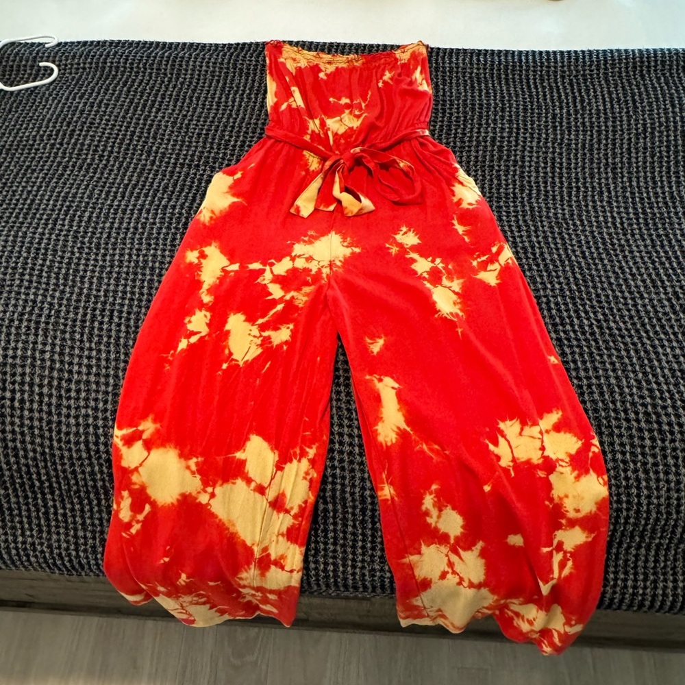 Tie dye strapless jumpsuit